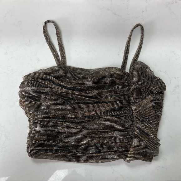 ZARA Gold Silver lurex Metallic Sleeveless Short Crop Top w/Ruffle Front Sz S - Picture 5 of 13